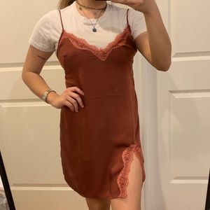 Lace trim slip dress (burnt orange/burgundy)